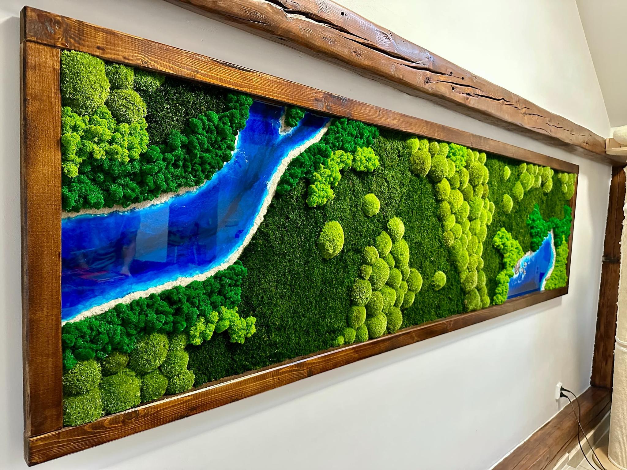 Mechový obraz long epoxid řeka a jezero 1